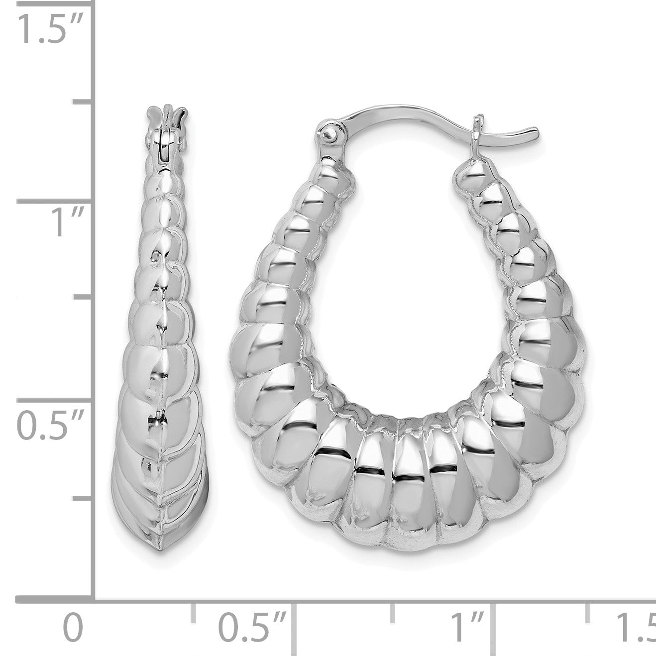 Sterling Silver Rhodium-plated Polished Shrimp Oval Hoop Earrings