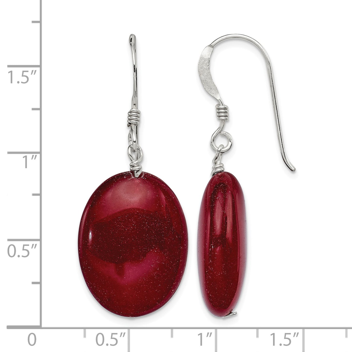Sterling Silver Polished Red Jade Oval Dangle Earrings