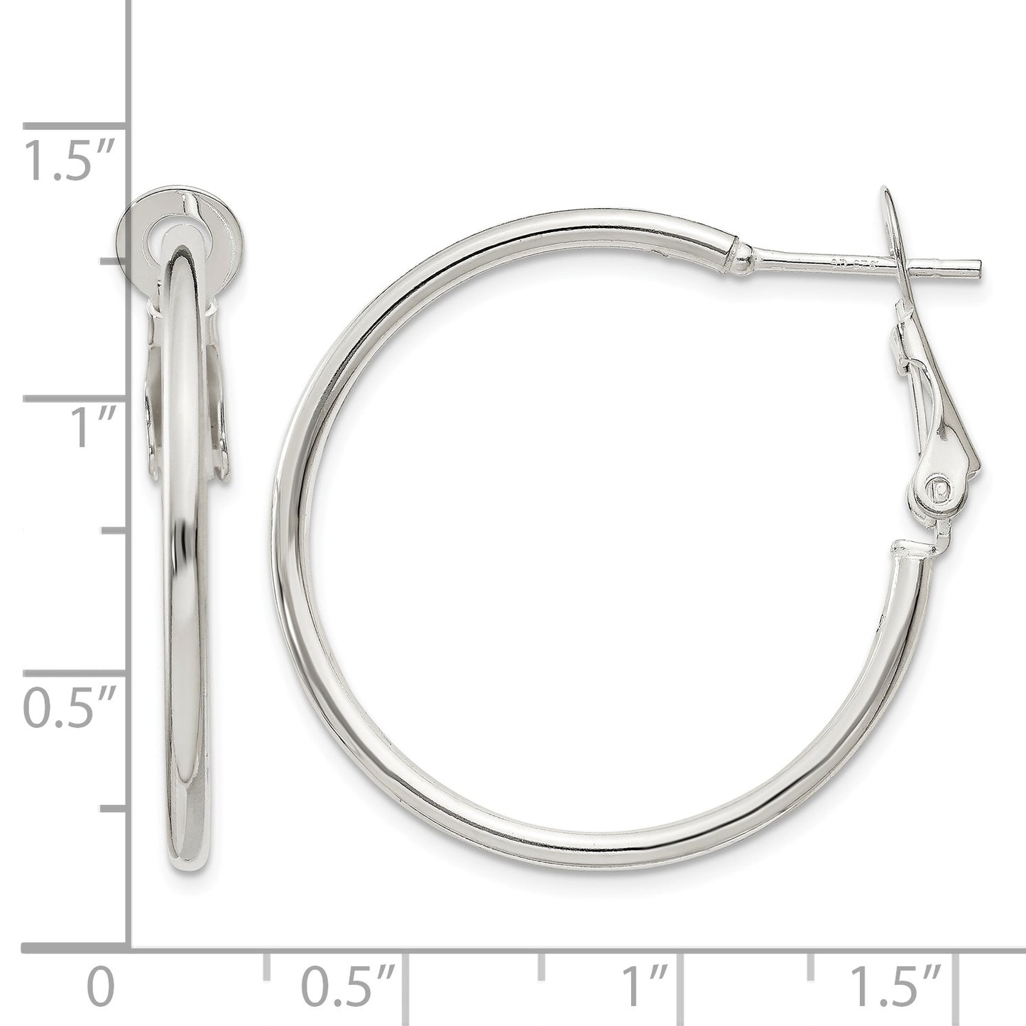 Sterling Silver Polished 2x30mm Omega Back Round Hoop Earrings
