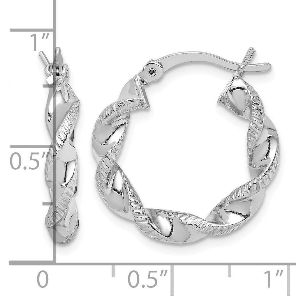 Sterling Silver Rhodium Plated Twisted 3.5x20mm Hoop Earrings