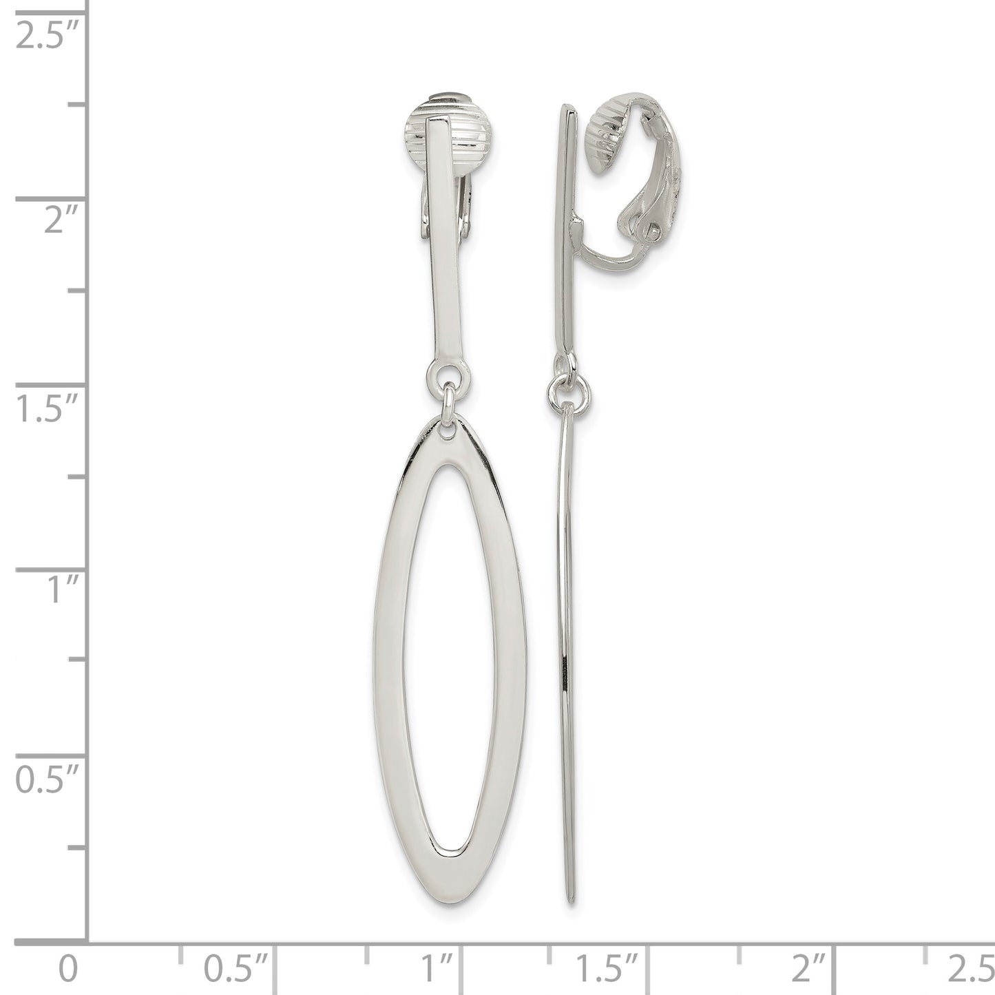 Sterling Silver Polished Non-Pierced Elongated Oval Dangle Earrings