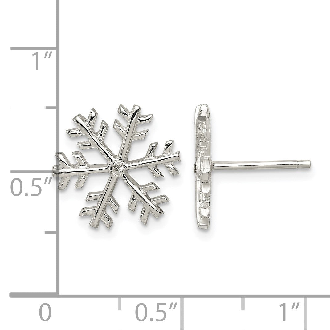 Sterling Silver CZ Polished Snowflake Post Earrings