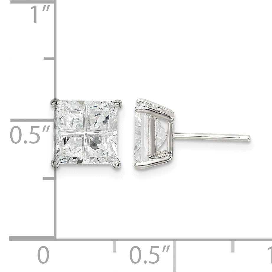 Sterling Silver 7mm Square Cross-cut CZ Basket Set Stud Earrings