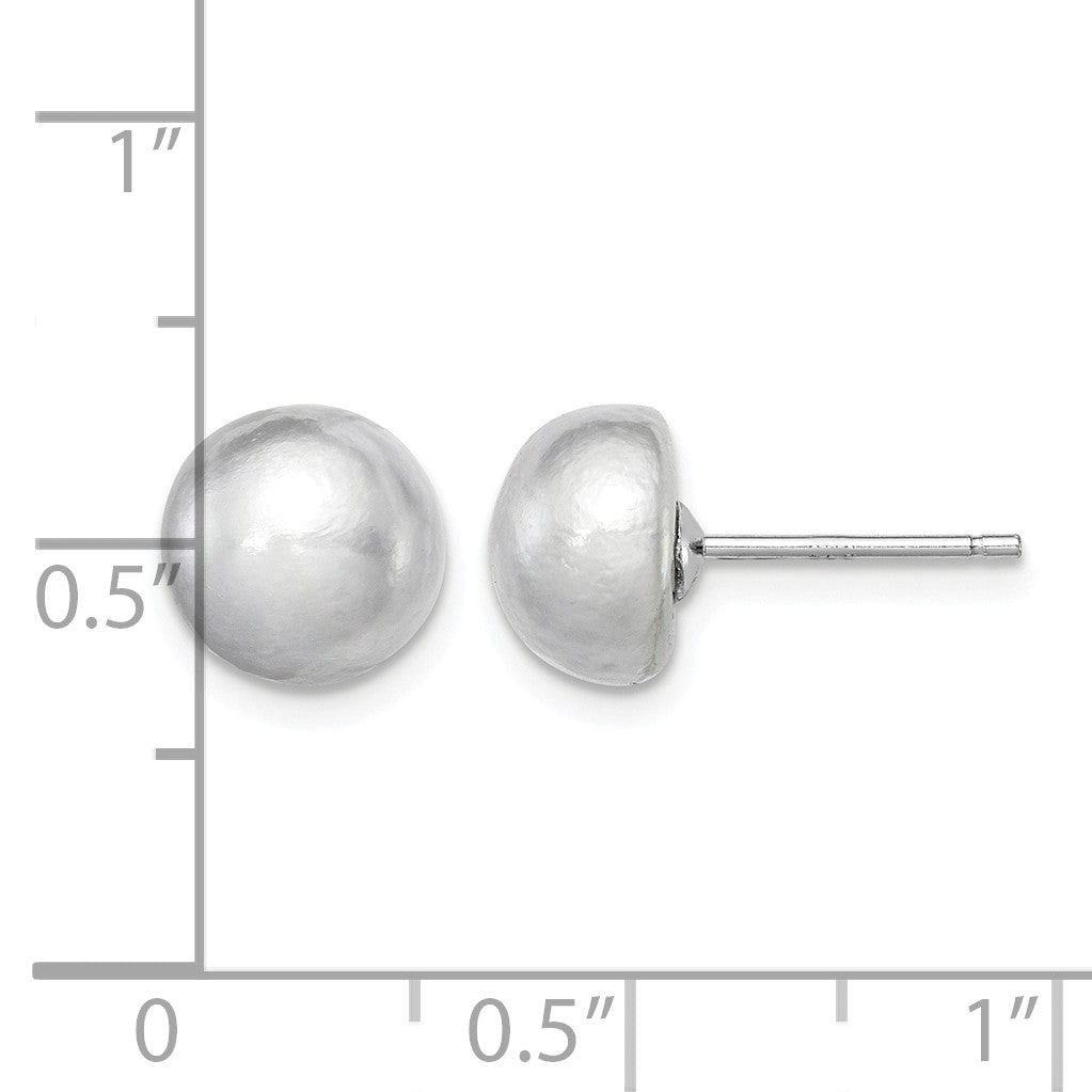 Sterling Silver Rhodium-plated 8-9mm Grey Button Freshwater Cultured Pearl Post Earrings