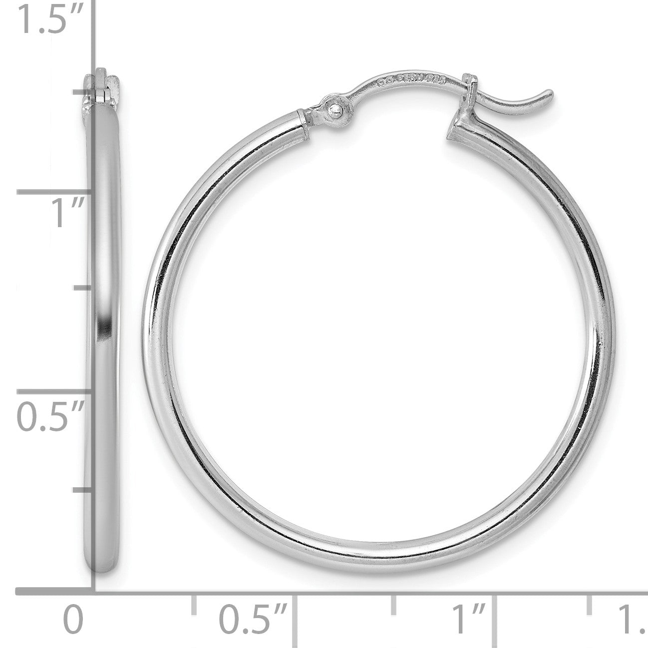 Sterling Silver Rhodium-plated 2mm Round Hoop Earrings