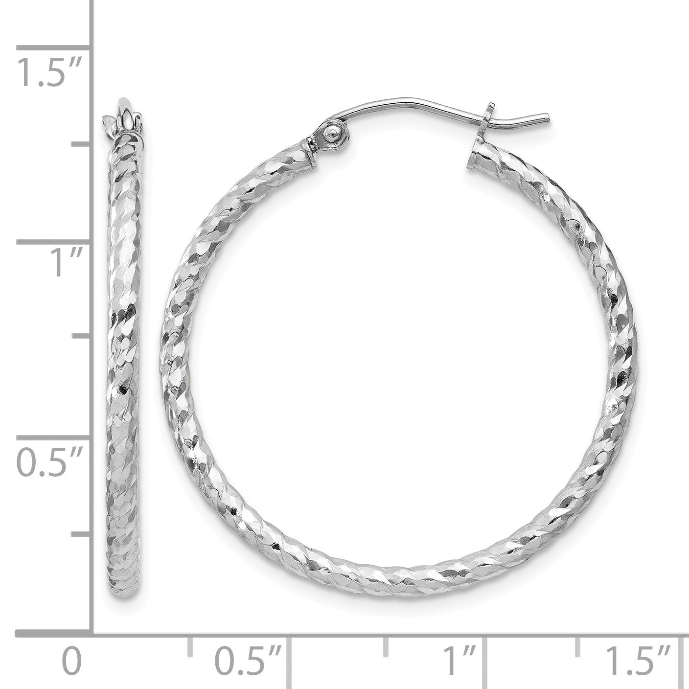 Sterling Silver Rhodium Plated Diamond-cut 2x30mm Hoop Earrings