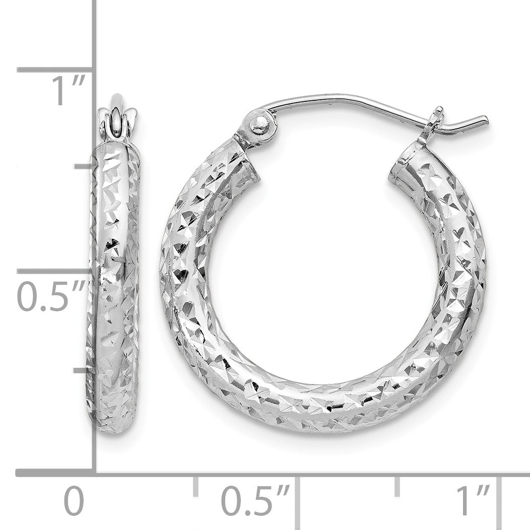 Sterling Silver Rhodium-plated D/C 3x20mm Hoop Earrings