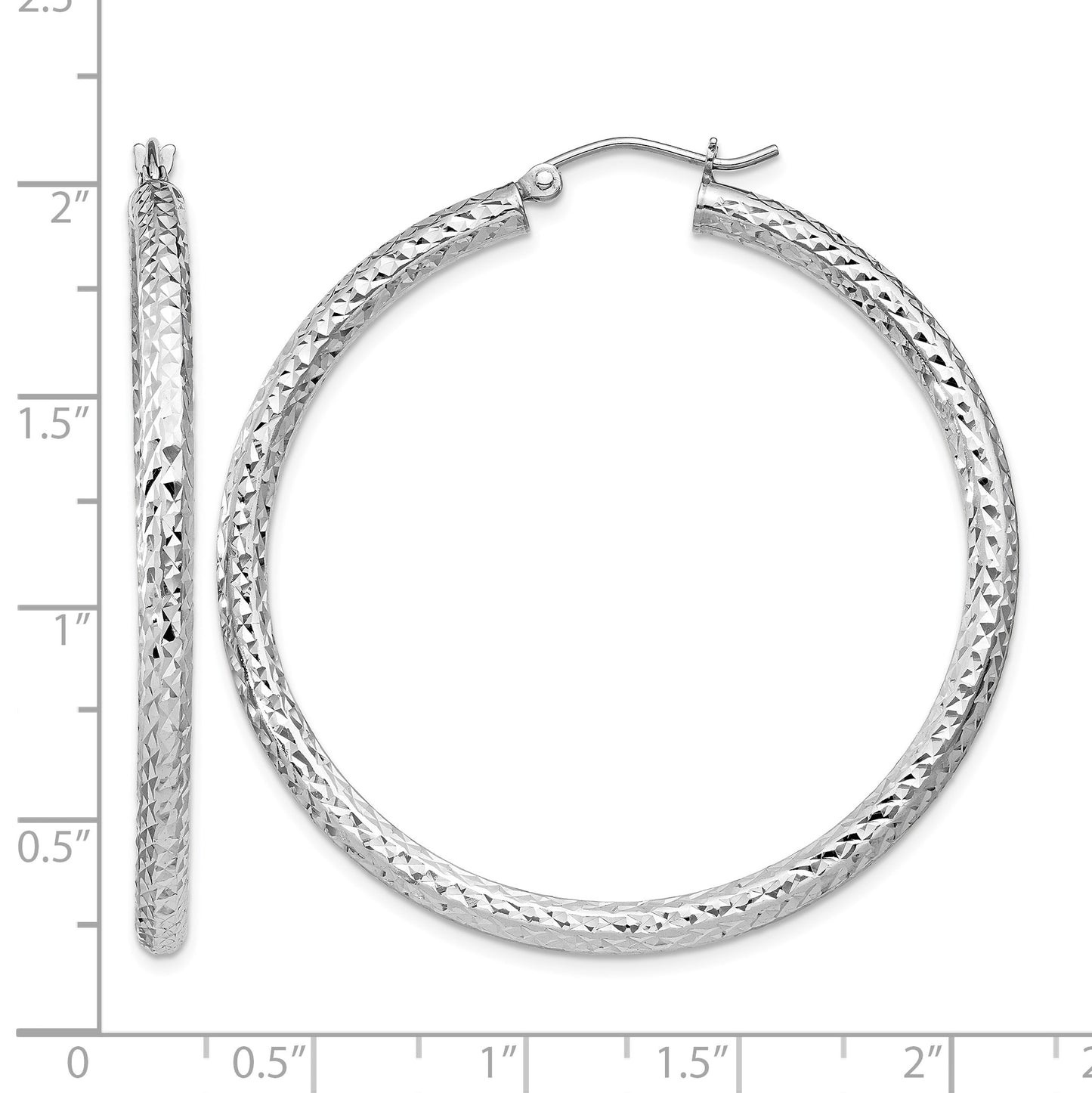 Sterling Silver Rhodium-plated D/C 3x45mm Hoop Earrings