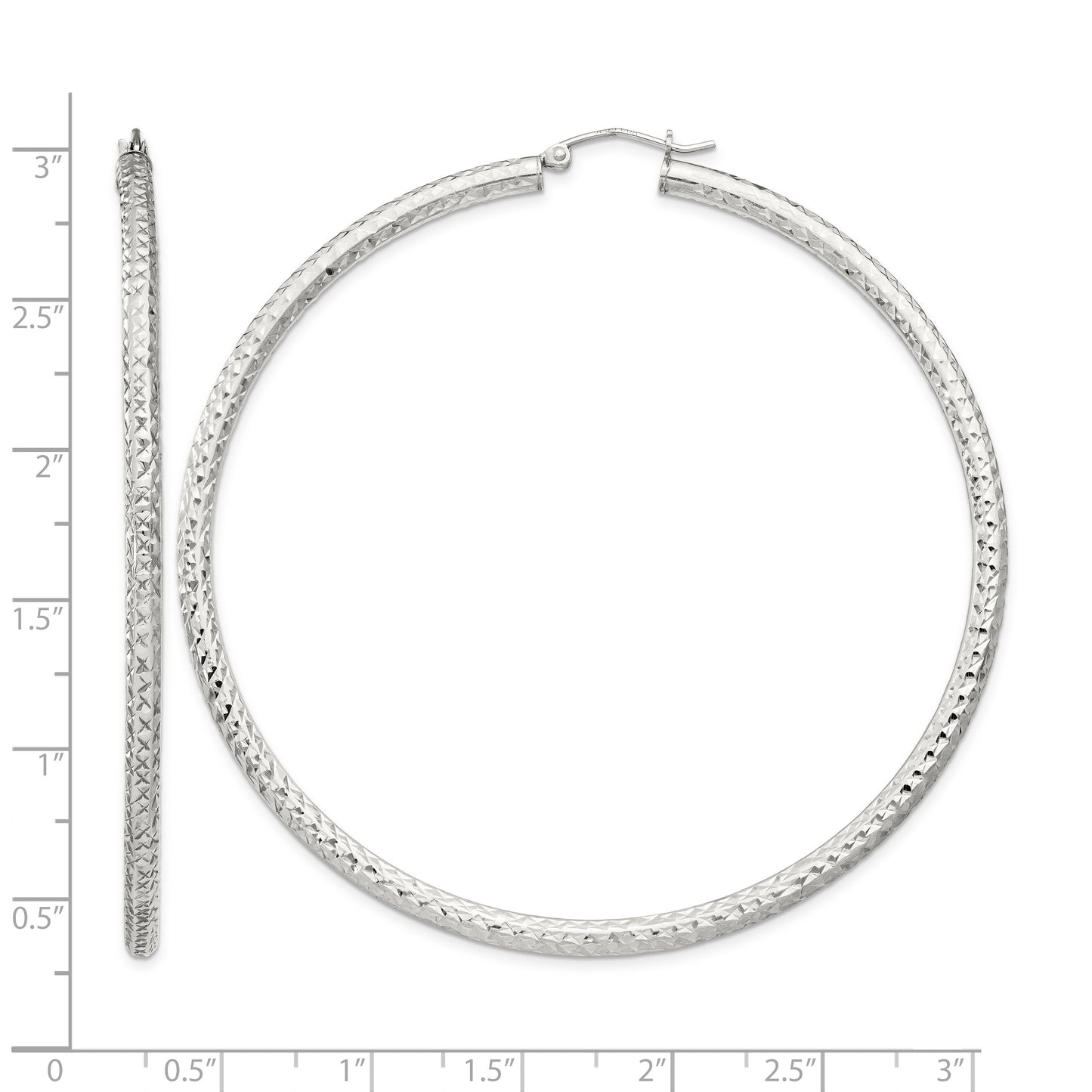 Sterling Silver D/C 3x70mm Hoop Earrings