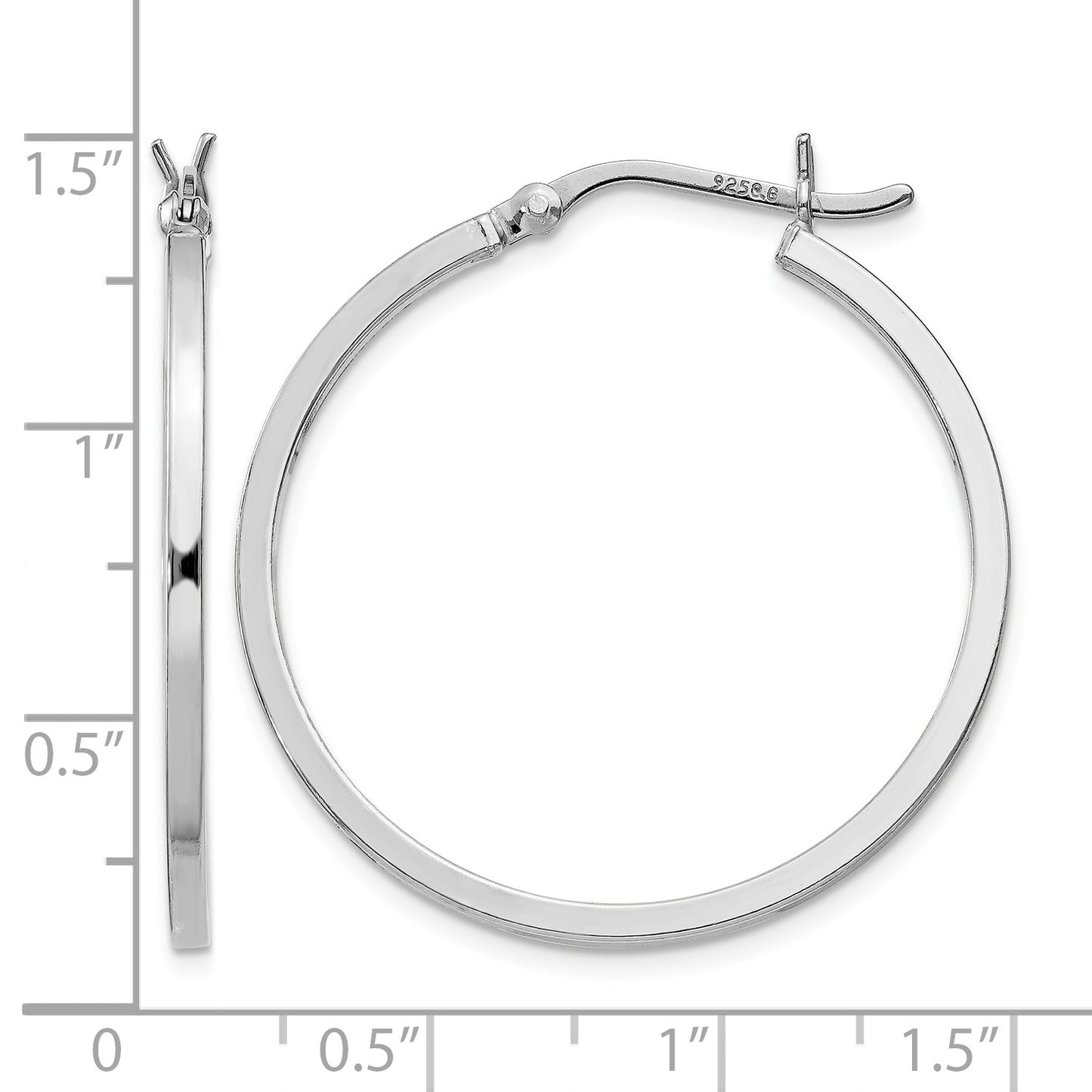 Sterling Silver Rhodium-plated 1.5x30mm Hoop Earrings