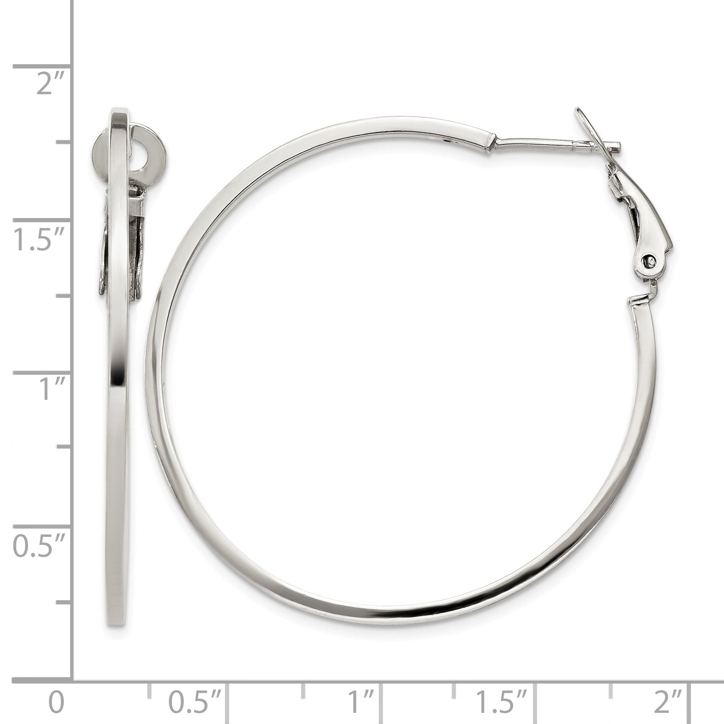 Sterling Silver RH-plated 1.5x40mm Omega Back Round Hoop Earrings