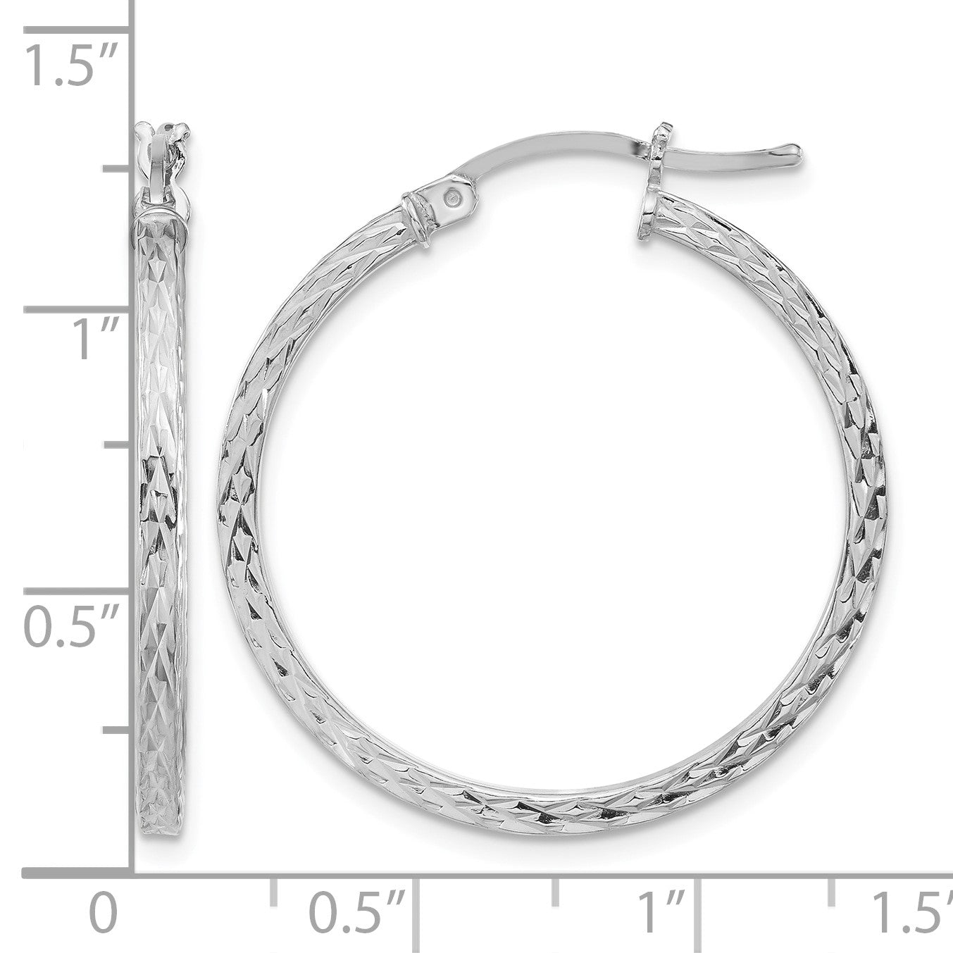 Sterling Silver Rhodium-plated Diamond-cut 2x30mm Square Tube Hoop Earrings