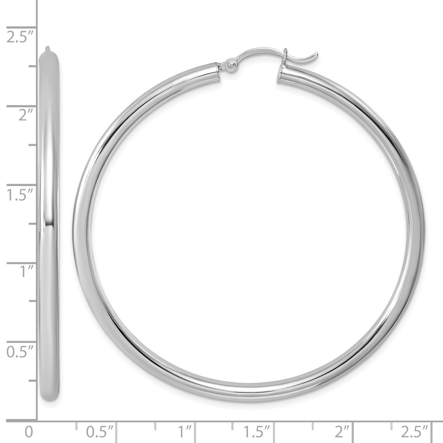 Sterling Silver Rhodium-plated 3mm Round Hoop Earrings