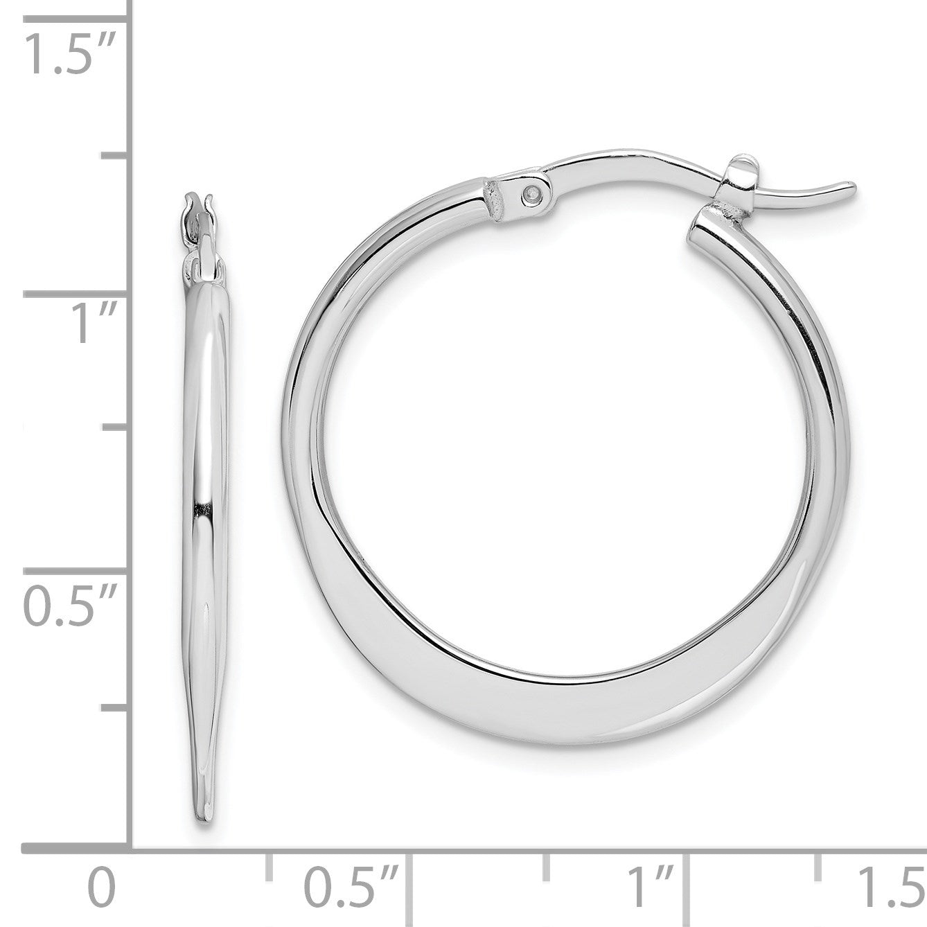 Sterling Silver Rhodium-plated Polished Tapered Round Hoop Earrings