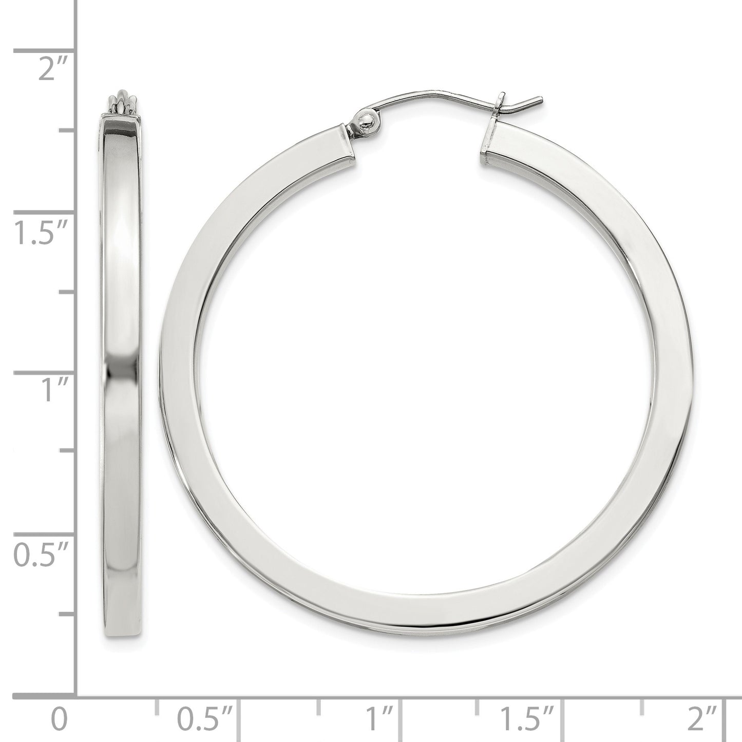 Sterling Silver 3x40mm Square Tube Hoop Earrings
