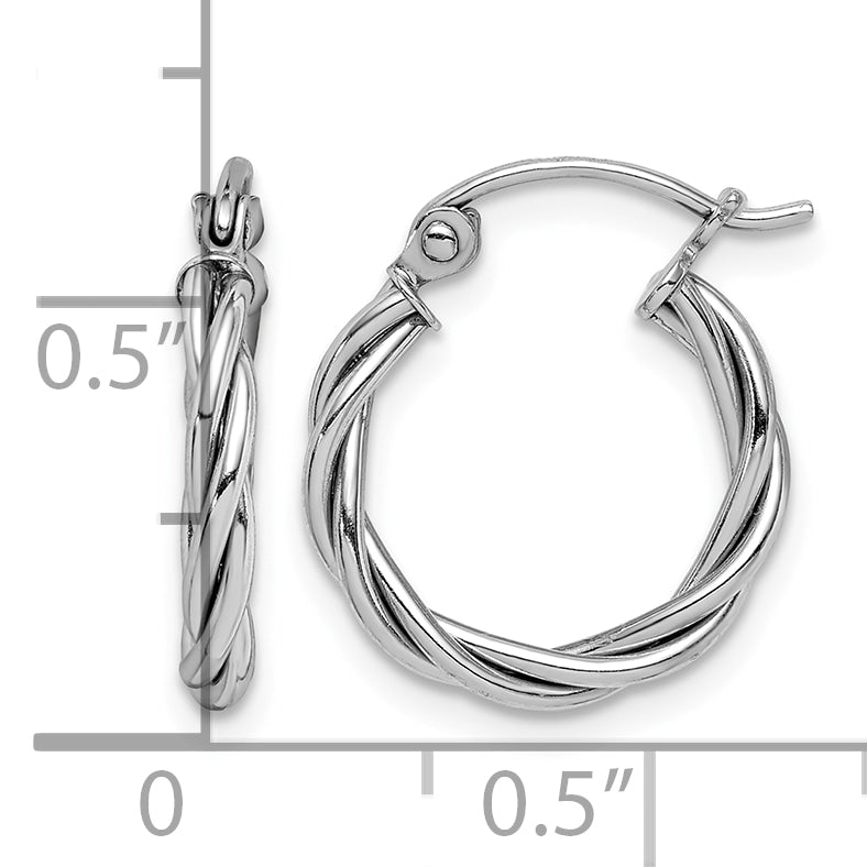 Sterling Silver Rhodium Plated 2mm Twisted Hoop Earrings