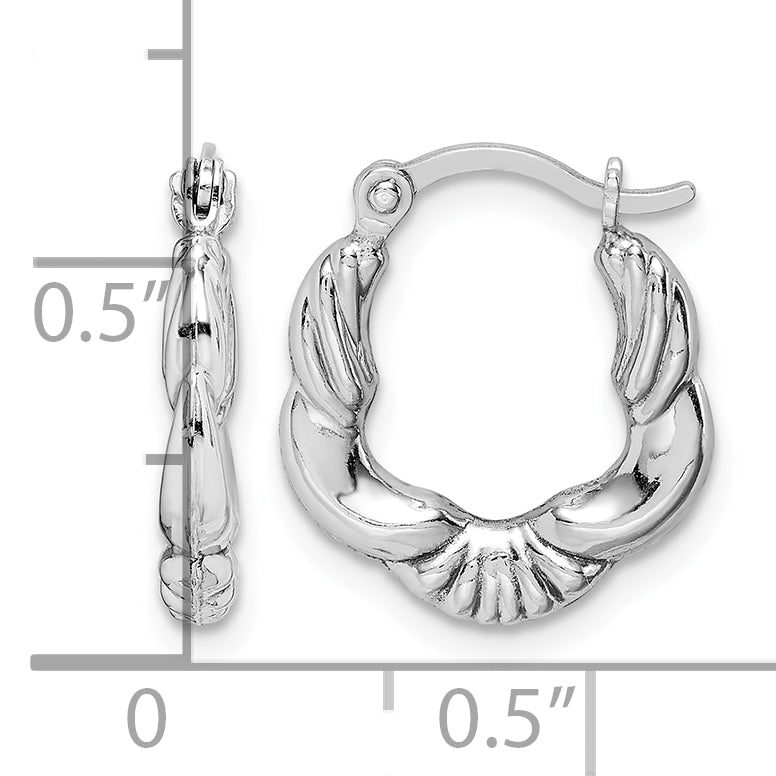 Sterling Silver Rhodium Plated Hollow Scalloped Hoop Earrings
