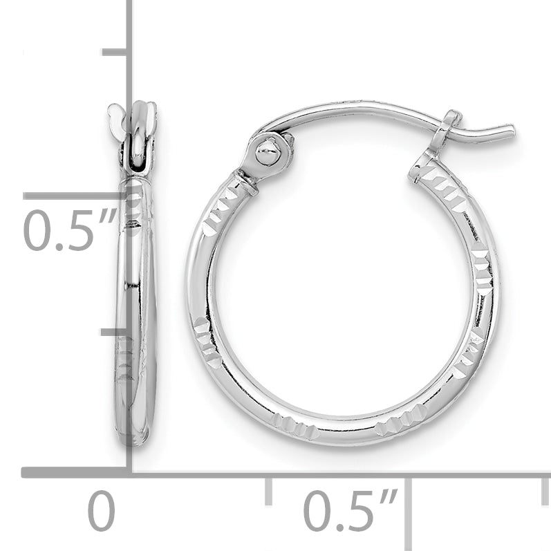 Sterling Silver Rhodium Plated Diamond Cut Hoop Earrings