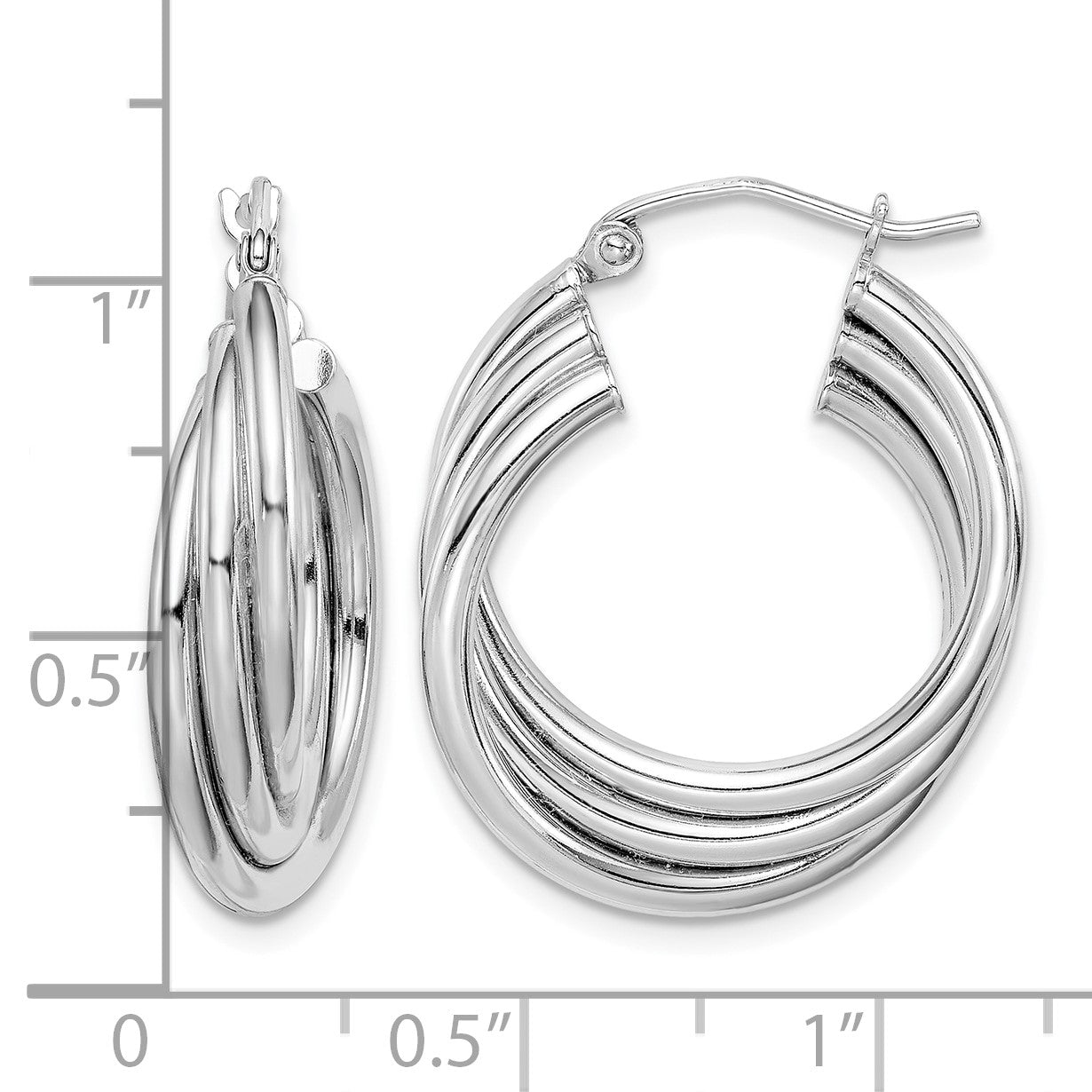 Sterling Silver Rhodium-plated Triple Twisted Round Hoop Earrings