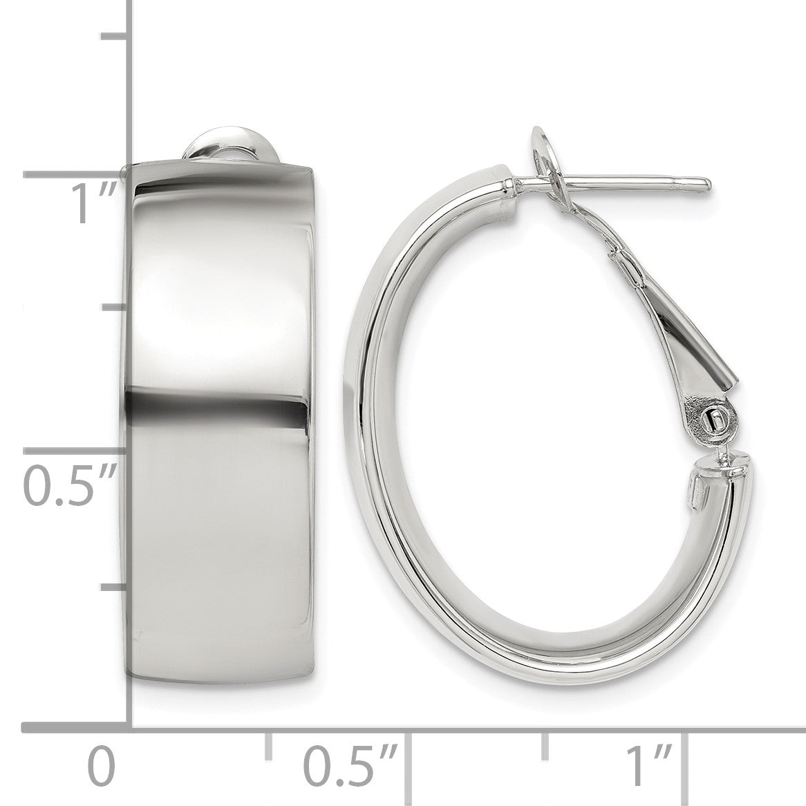 Sterling Silver Rhod-pltd Polish 10mm Omega Back Oval Hoop Earrings