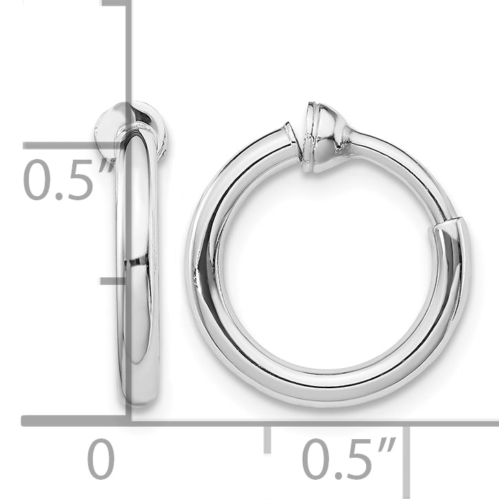Sterling Silver RH-plated 2x14mm Non-Pierced Round Hoop Earrings