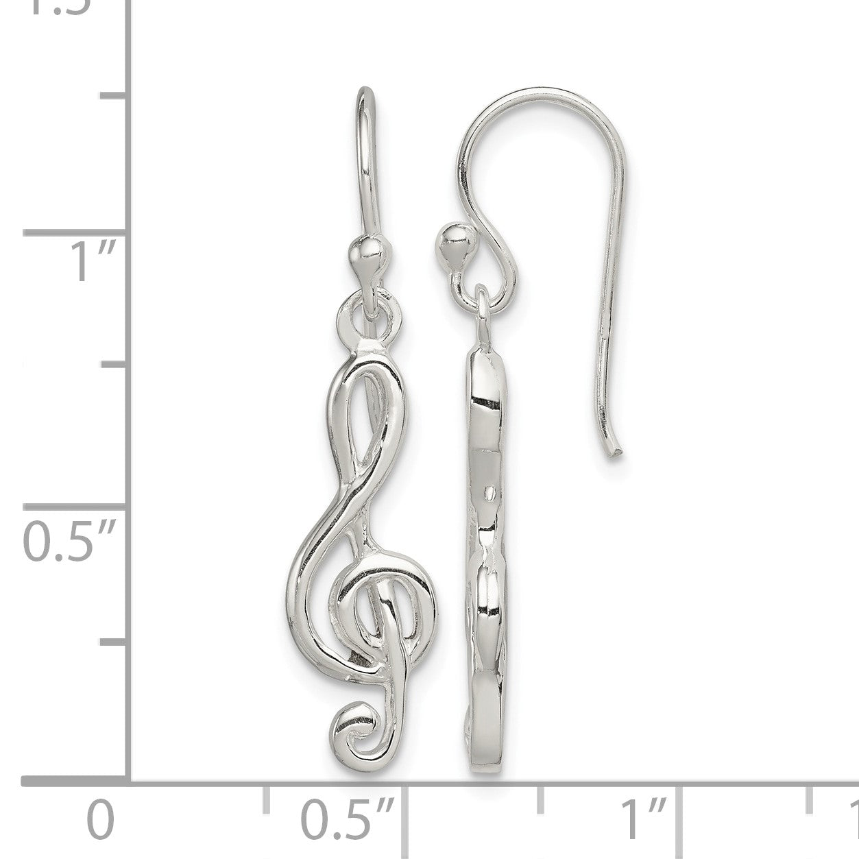 Sterling Silver Music Treble Clef Shepherd Hook Earrings