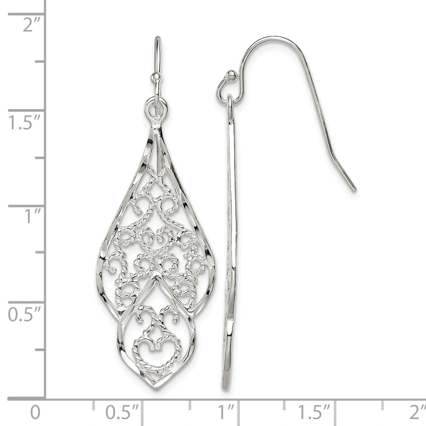 Sterling Silver Polished & Diamond-cut Fancy Filigree Dangle Earrings
