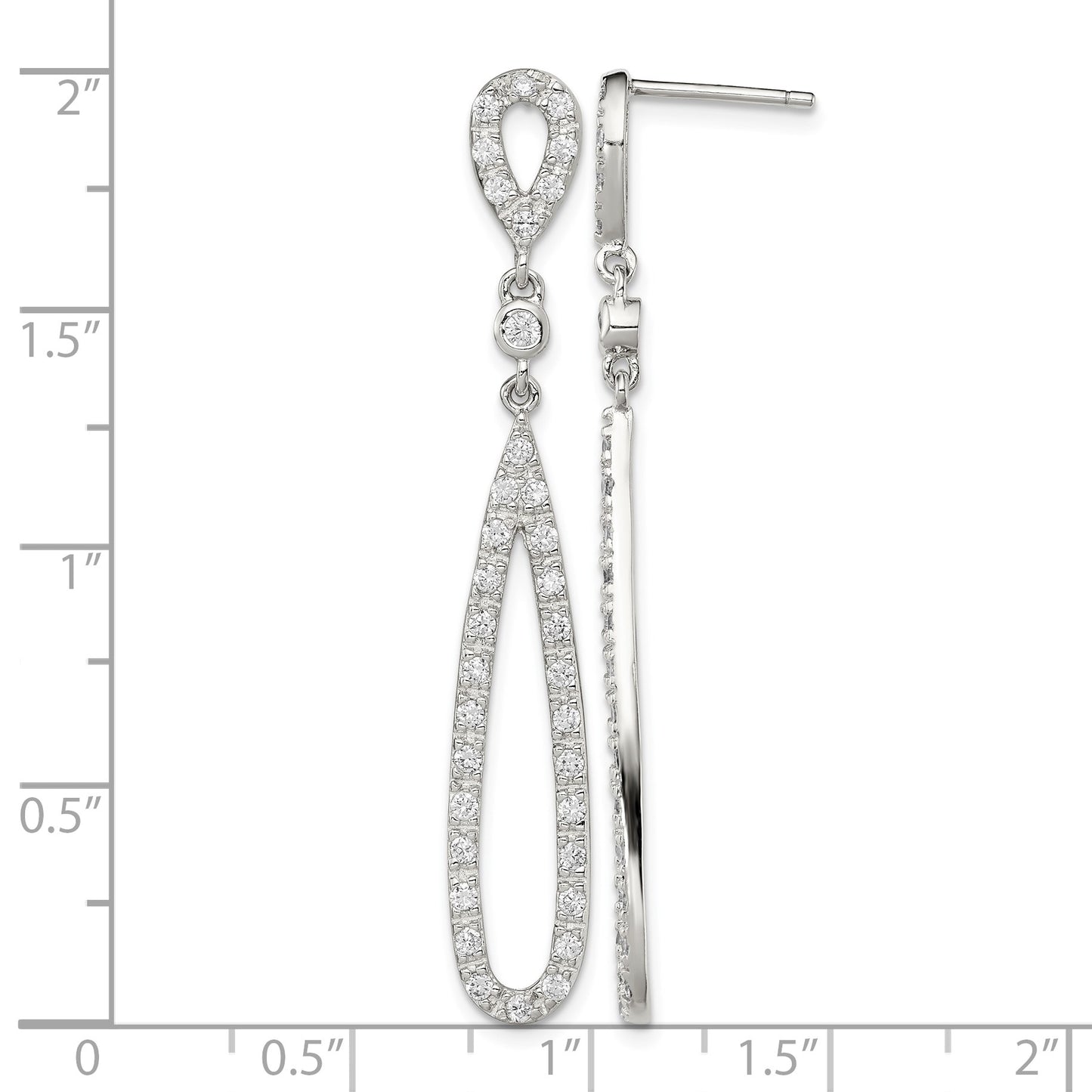 Sterling Silver Rhodium-plated Polished CZ Teardrop Post Dangle Earrings