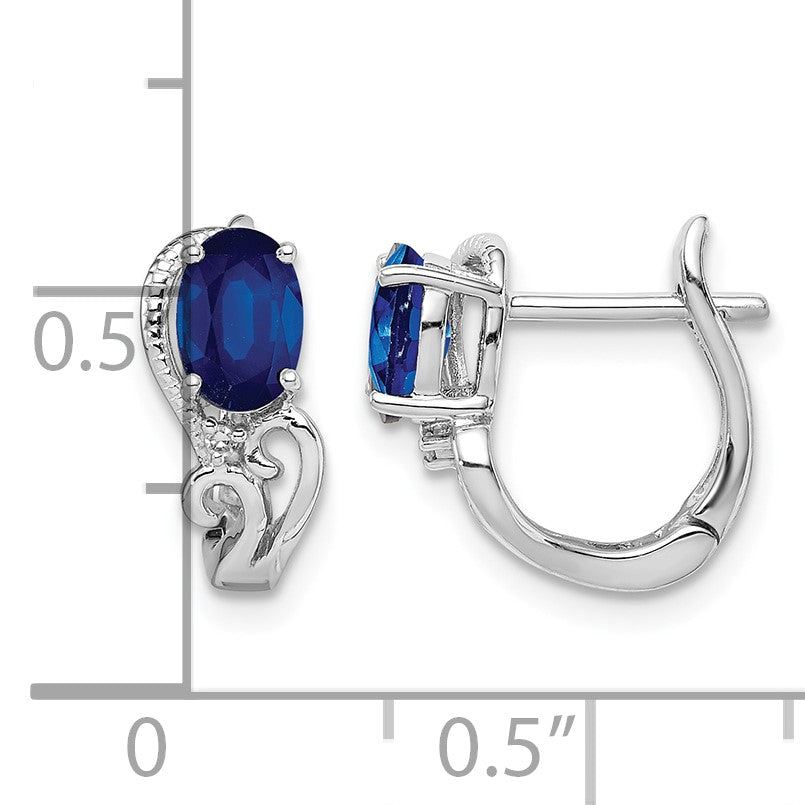 Sterling Silver Rhodium Plated Diamond & Sapphire Hinged Earrings