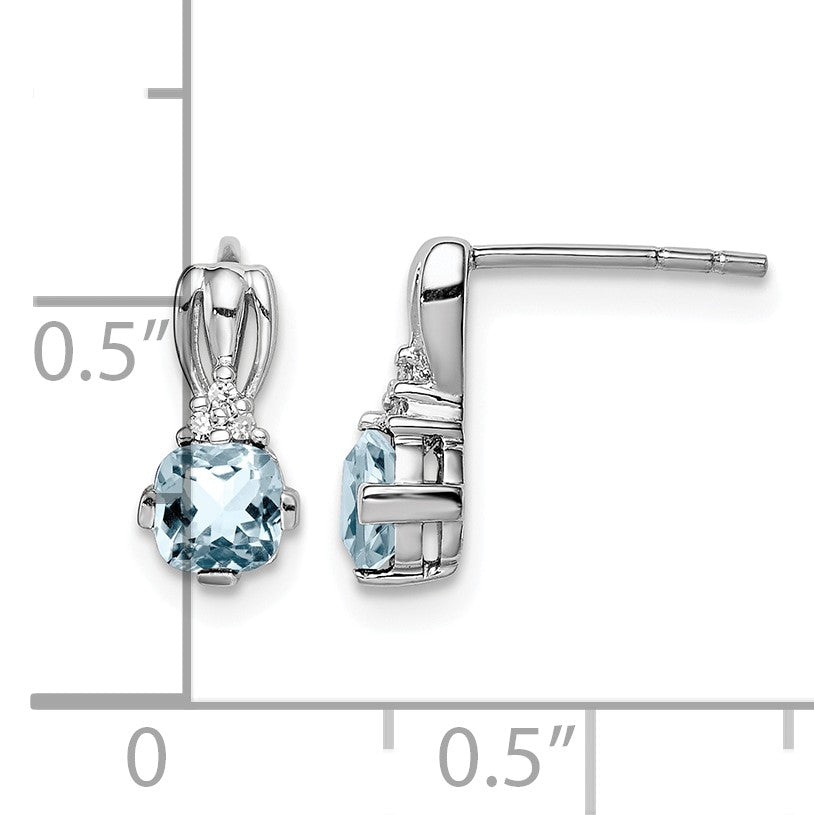 Sterling Silver Rhodium Plated Dia. Aquamarine Round Post Earrings