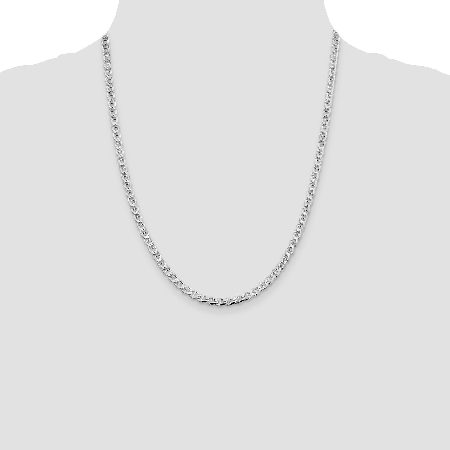 Sterling Silver Rhodium-plated 4.0mm D/C Flat Anchor Curb Chain