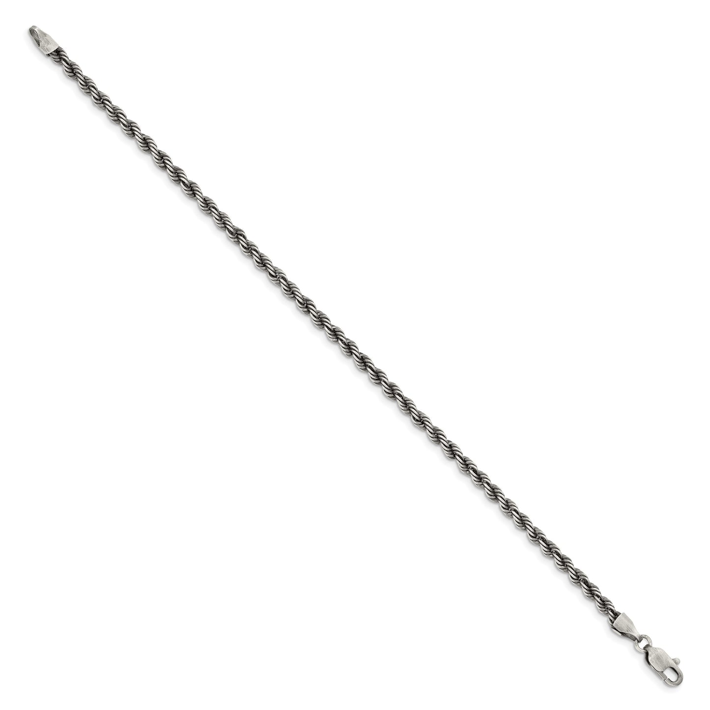 Sterling Silver Ruthenium-plated 3.4mm Rope Chain