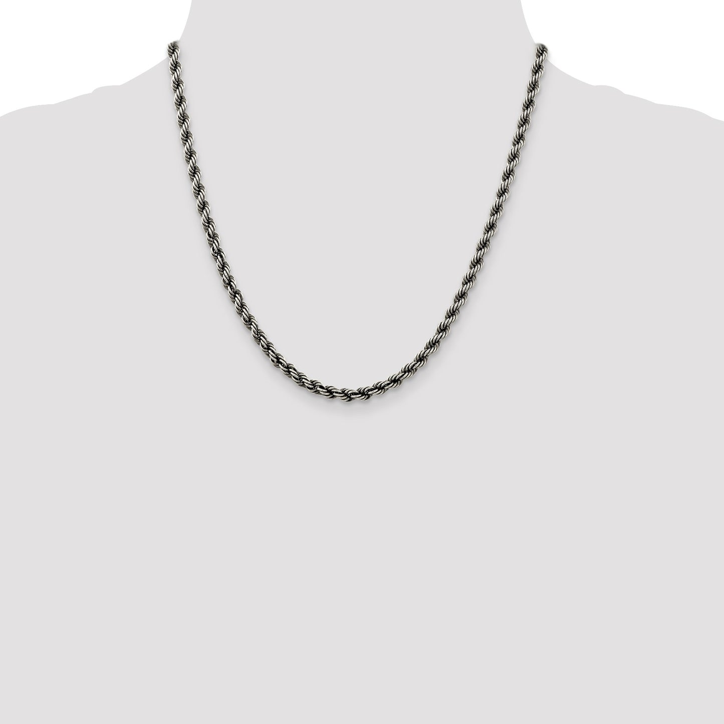 Sterling Silver Ruthenium-plated 4.5mm Rope Chain