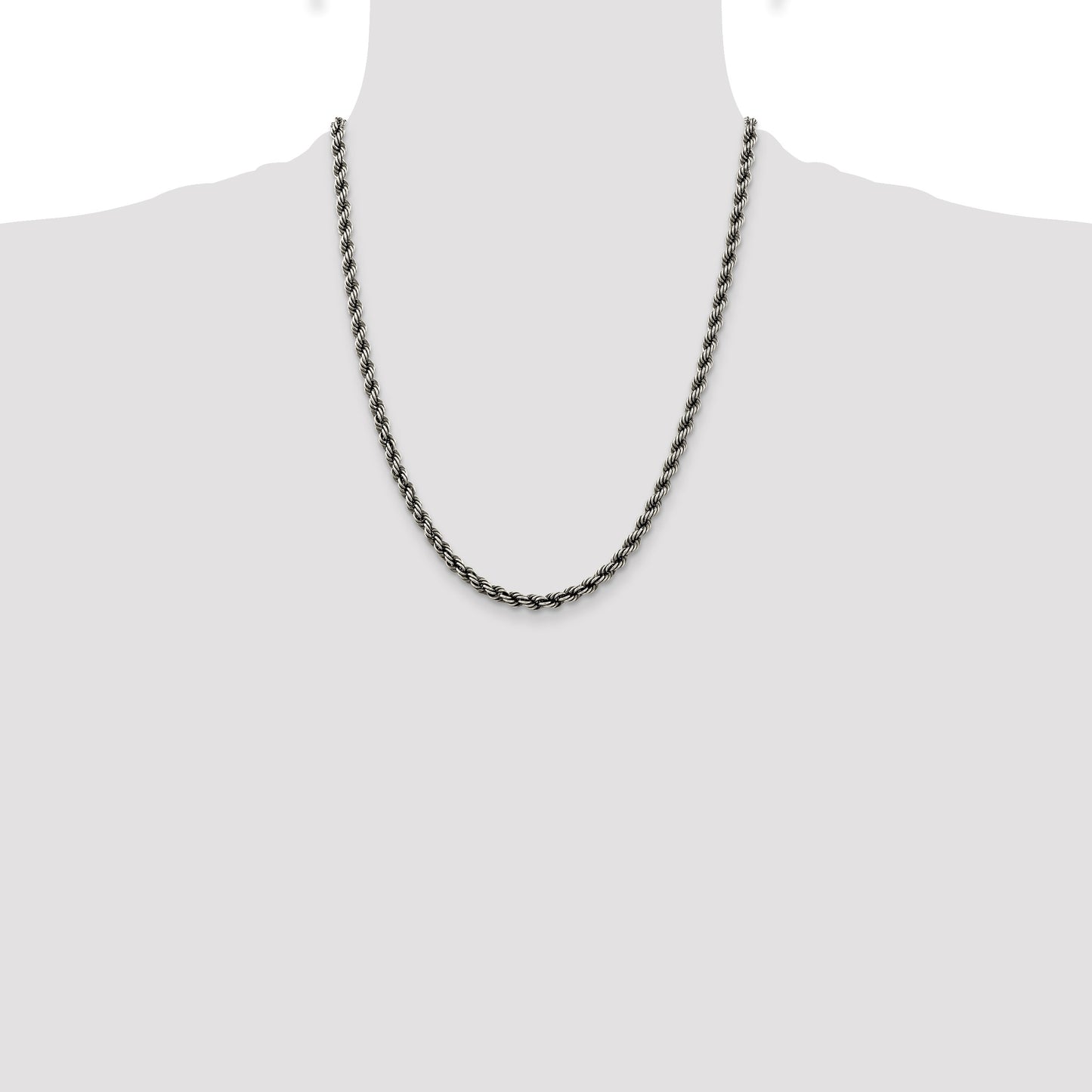 Sterling Silver Ruthenium-plated 4.5mm Rope Chain
