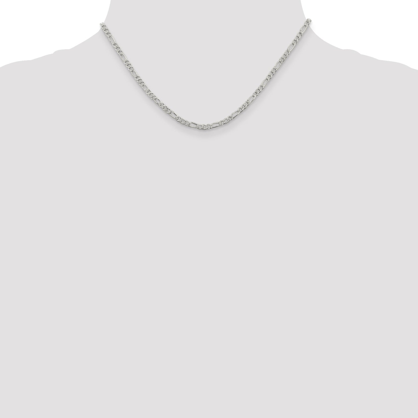 Sterling Silver 3mm Pav� Flat Figaro Chain