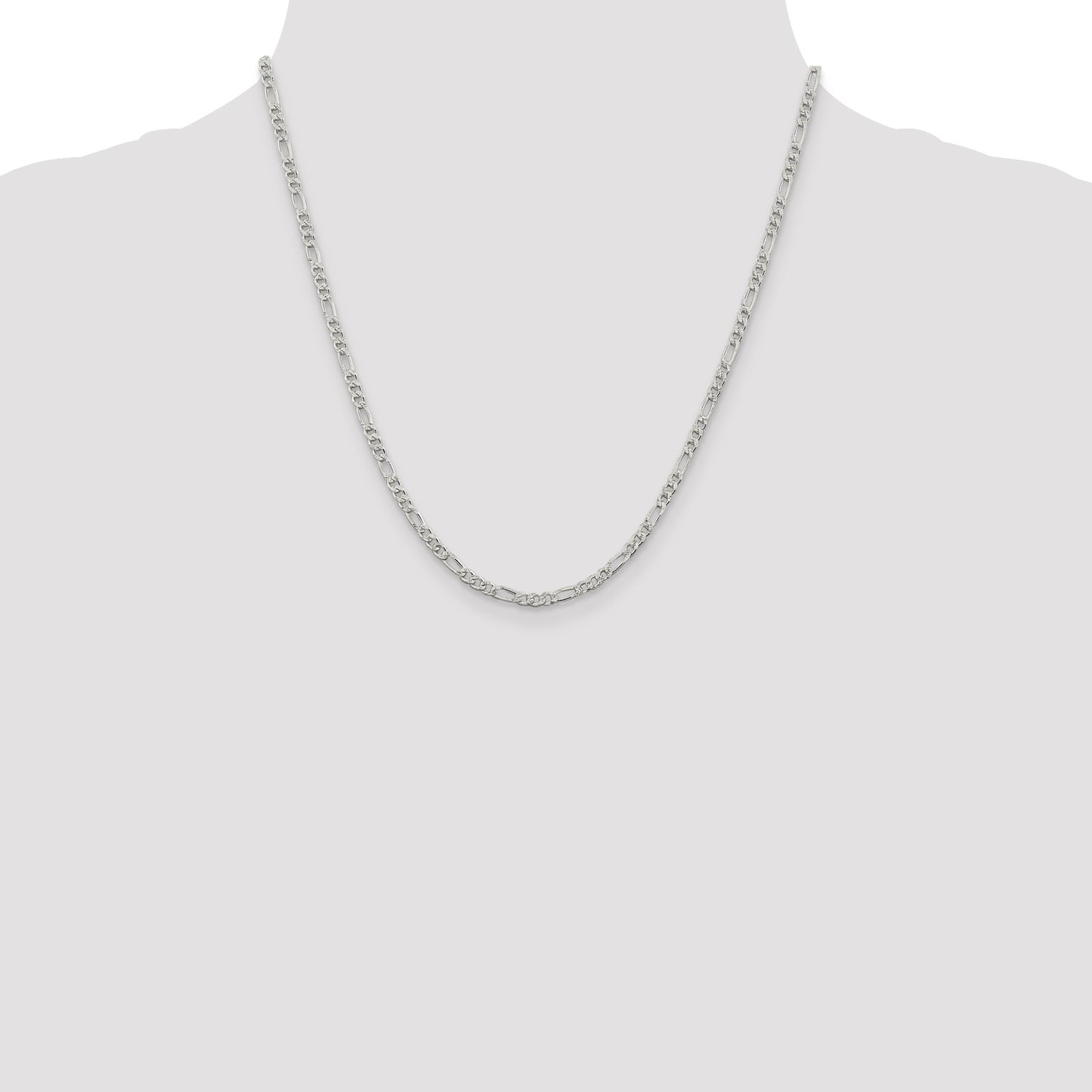 Sterling Silver 3mm Pav� Flat Figaro Chain