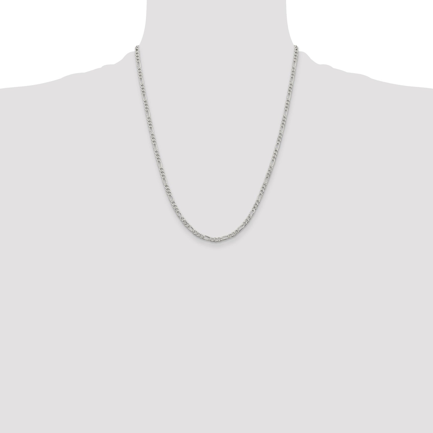 Sterling Silver 3mm Pav� Flat Figaro Chain