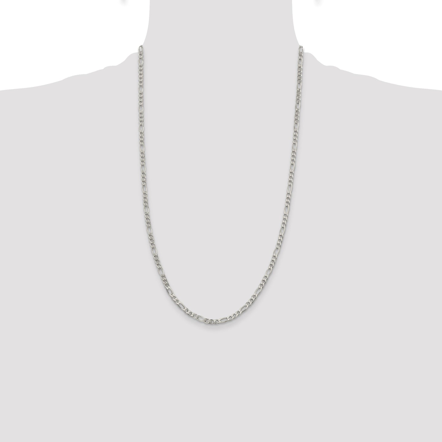 Sterling Silver 4mm Pav� Flat Figaro Chain