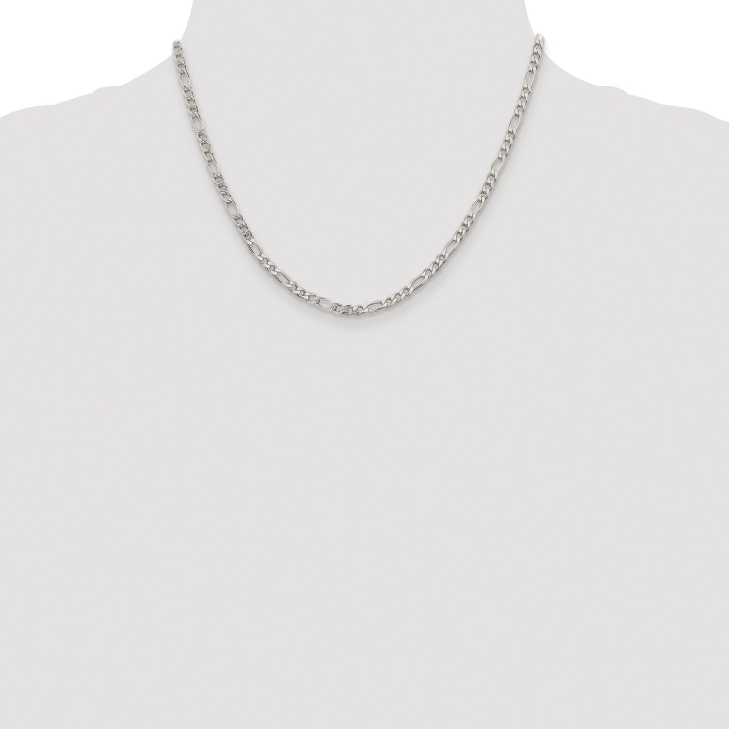 Sterling Silver Rhodium-plated 4mm Pav� Flat Figaro Chain