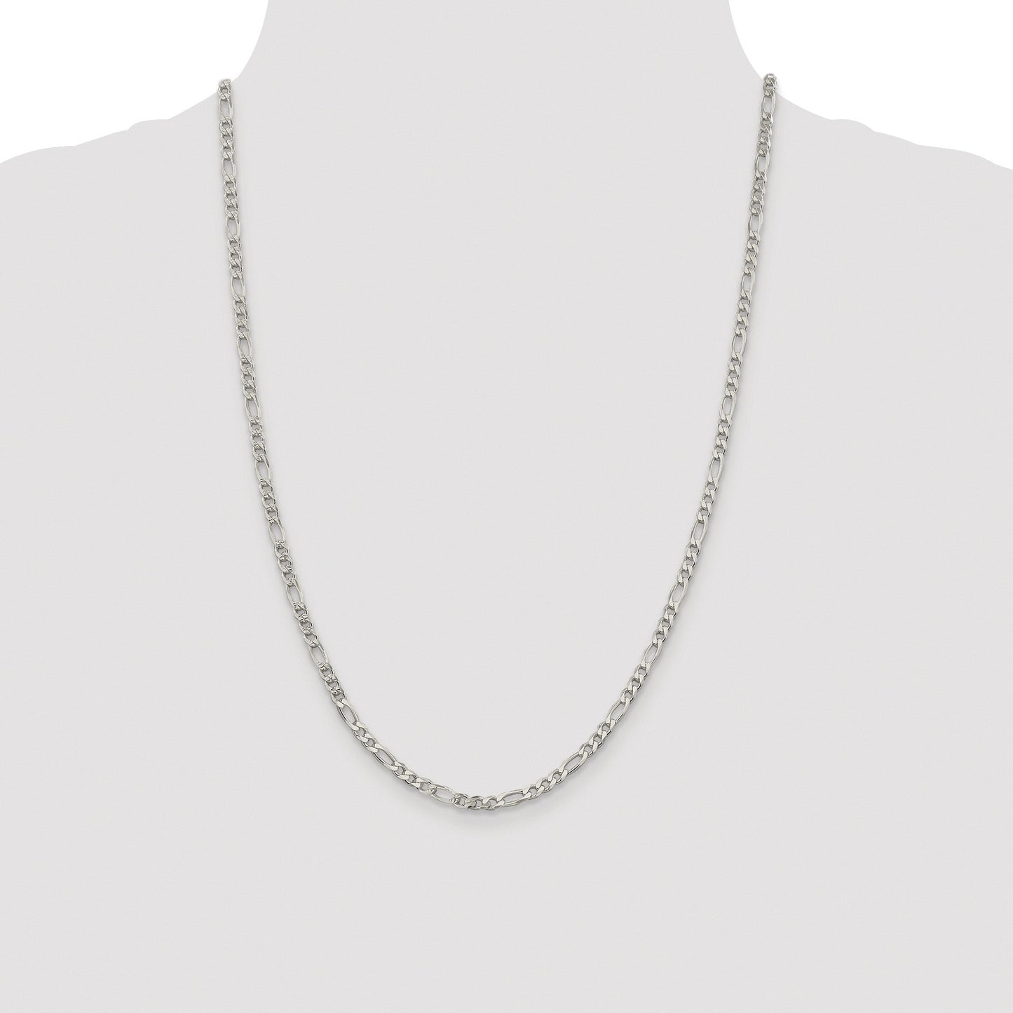 Sterling Silver Rhodium-plated 4mm Pav� Flat Figaro Chain