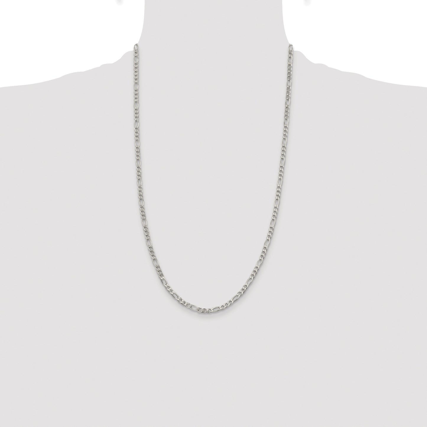 Sterling Silver Rhodium-plated 4mm Pav� Flat Figaro Chain
