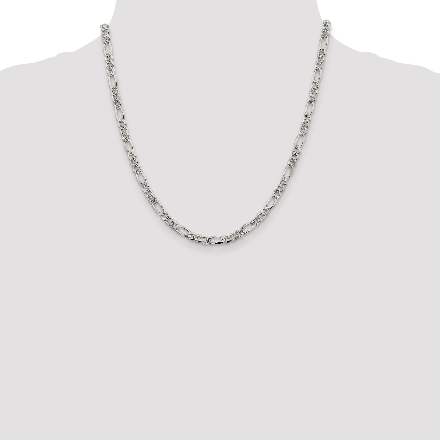 Sterling Silver 4.3mm Pav� Flat Figaro Chain