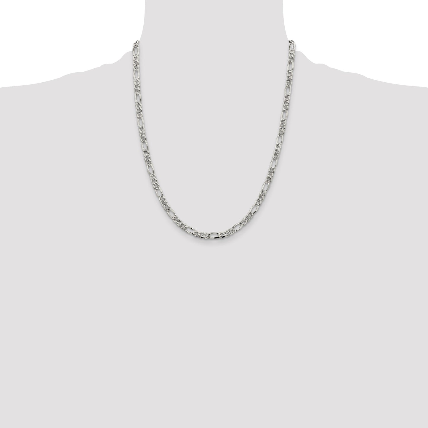 Sterling Silver 4.3mm Pav� Flat Figaro Chain