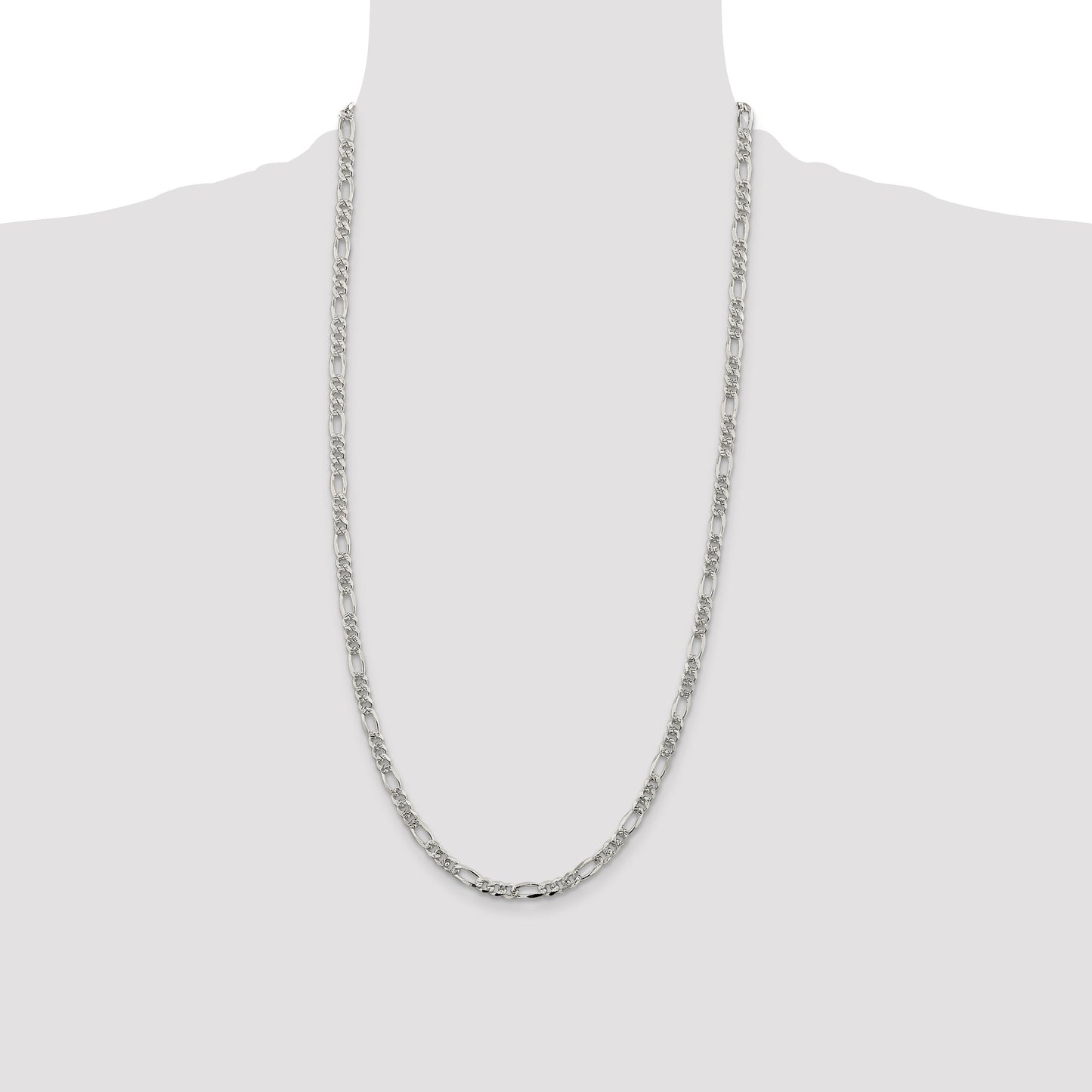 Sterling Silver 4.3mm Pav� Flat Figaro Chain