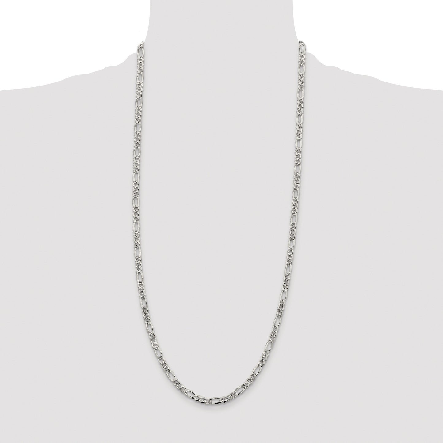 Sterling Silver Rhodium-plated 4.3mm Pav� Flat Figaro Chain