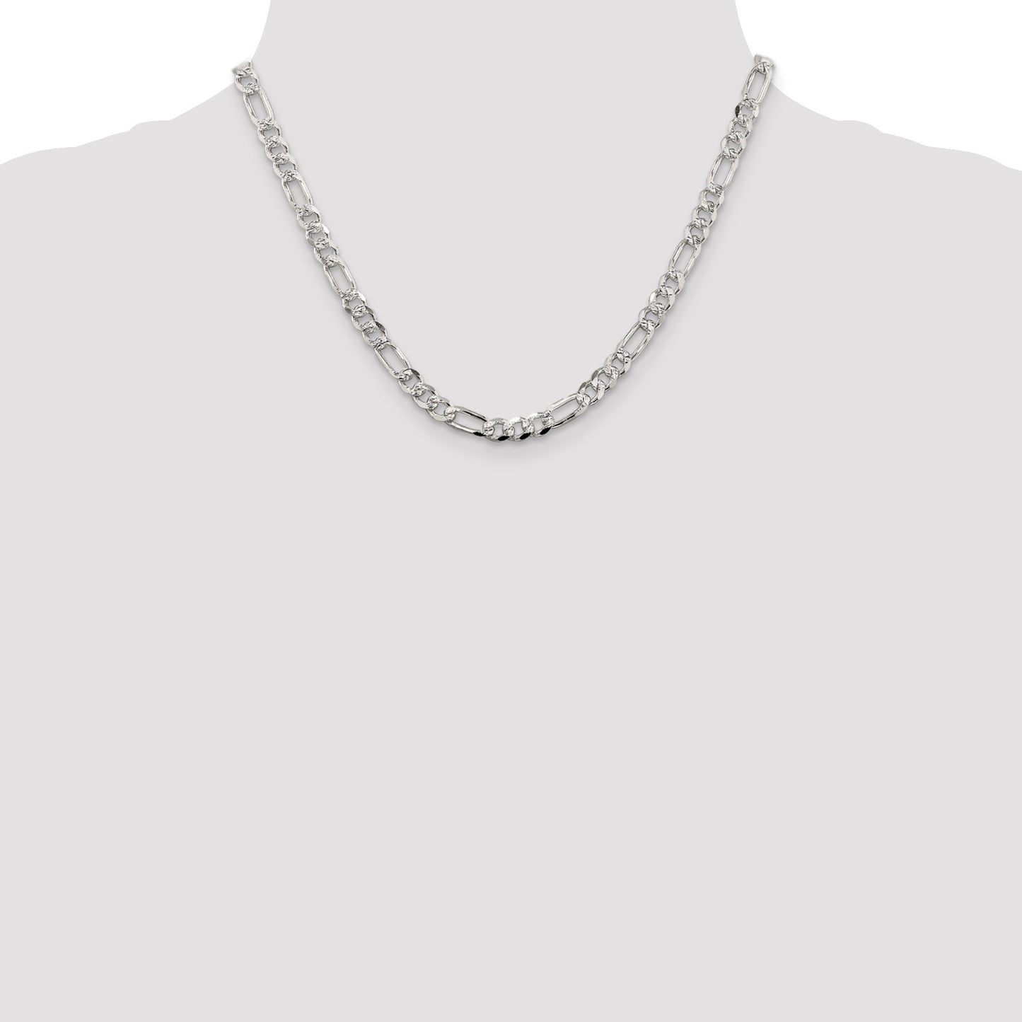 Sterling Silver 5.5mm Pav� Flat Figaro Chain