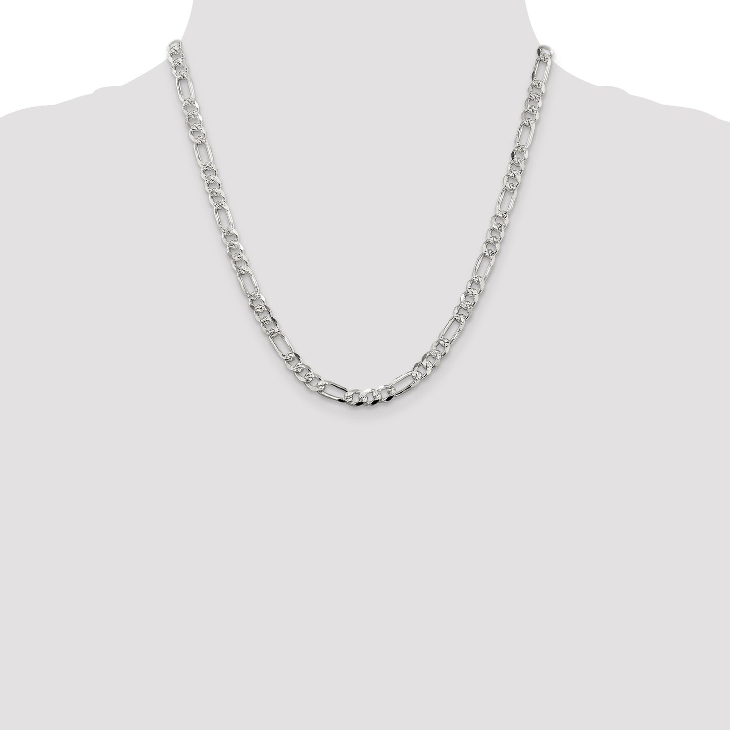 Sterling Silver 5.5mm Pav� Flat Figaro Chain