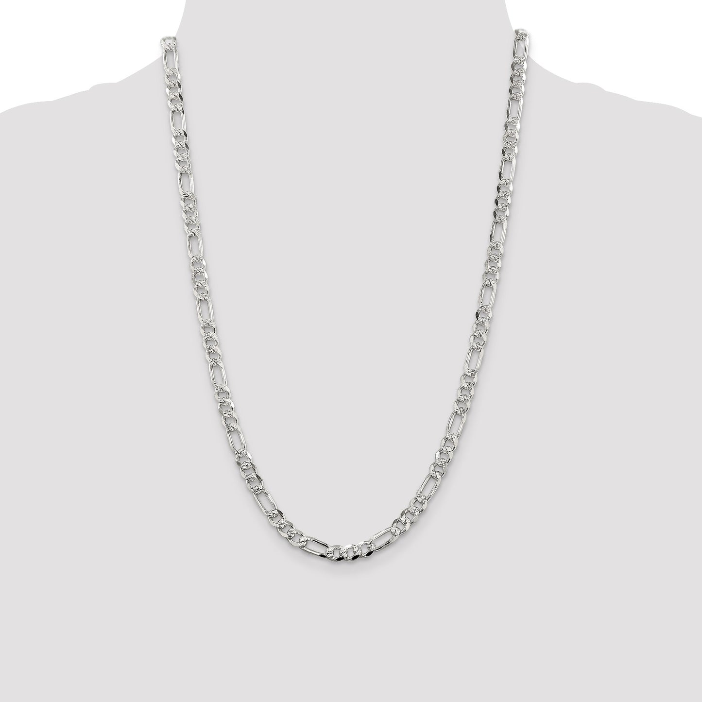 Sterling Silver 5.5mm Pav� Flat Figaro Chain