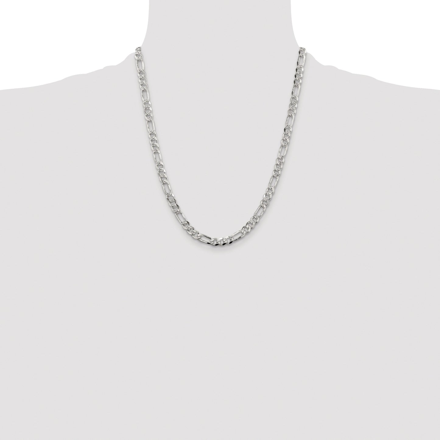 Sterling Silver Rhodium-plated 5.5mm Pav� Flat Figaro Chain