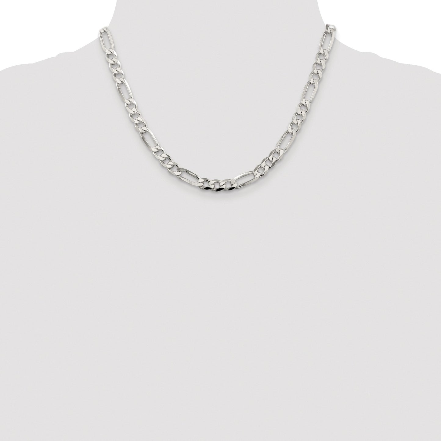 Sterling Silver Rhodium-plated 6.75mm Pav� Flat Figaro Chain